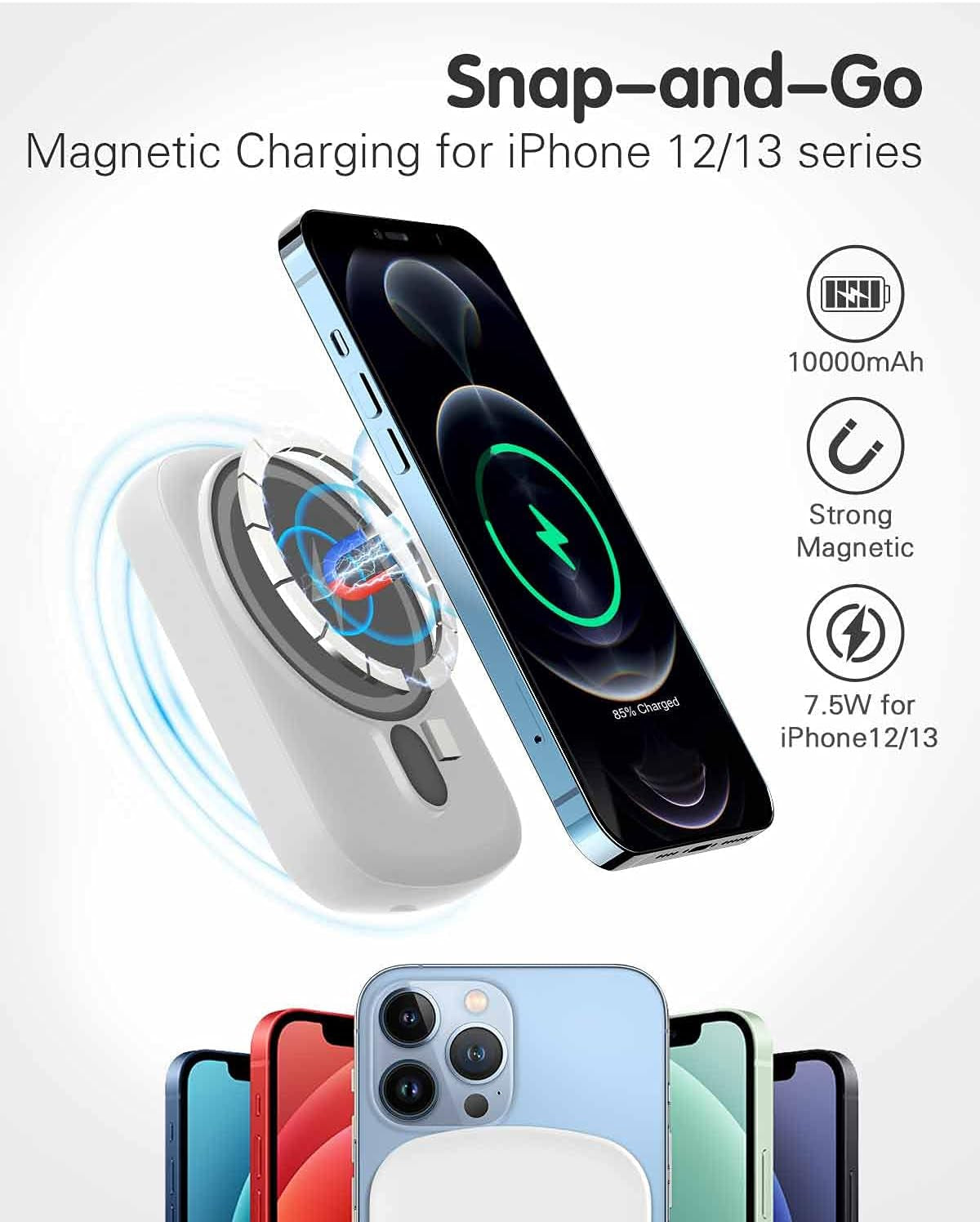 Magnetic Power Bank, 10000Mah Magnetic Wireless Power Bank 2023 Upgraded Large Capacity Mini Sized 20W Compatible with Iphone 12/Iphone 13/Pro/Pro Max/Mini