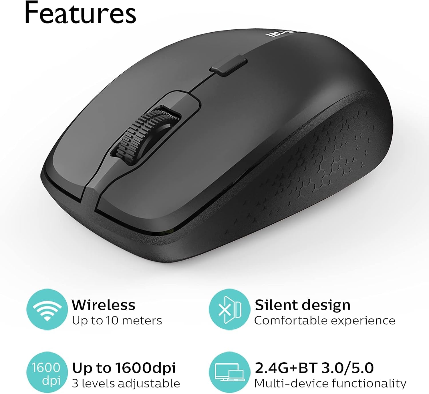 Wireless Mouse for Laptop Portable Mouse with Mouse Pad 2.4G/BT Ergonomic for Right or Left Hand Use 3 Adjustable DPI and USB Nano Receiver for PC Notebook Desktop Computer Mac (1PACK)