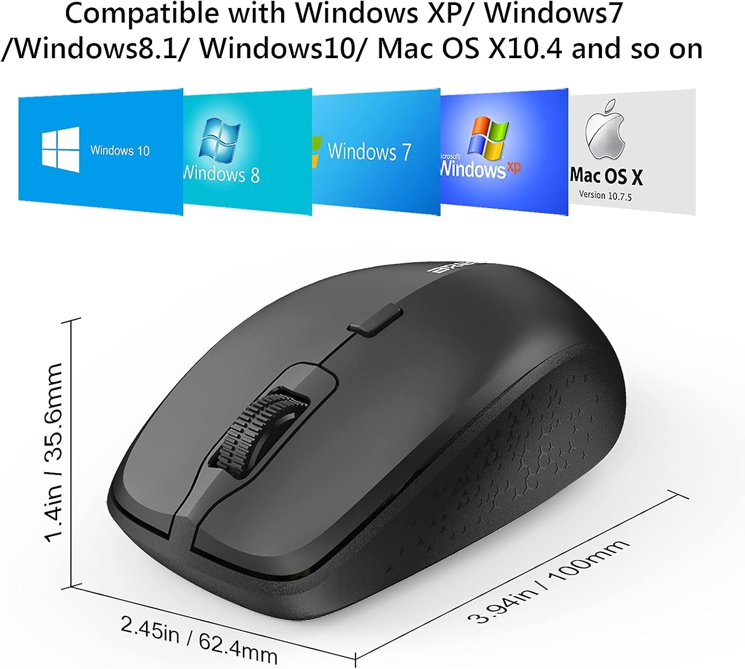 Wireless Mouse for Laptop Portable Mouse with Mouse Pad 2.4G/BT Ergonomic for Right or Left Hand Use 3 Adjustable DPI and USB Nano Receiver for PC Notebook Desktop Computer Mac (1PACK)