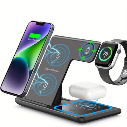 VIKEFON Wireless Charger 3 in 1 for Iphone 15 14 13 12 Pro Max Apple Watch Airpods Induction Stand Fast Charging Dock Station