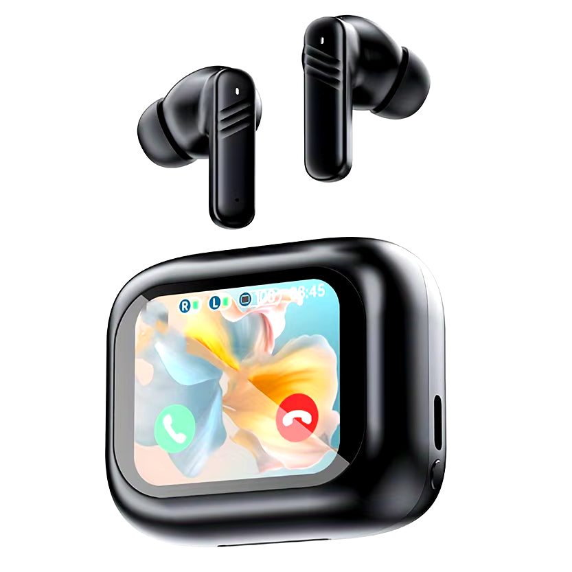 Active Noise Cancelling Earbuds ANC with Smart Touch Screen, TWS True Wireless Ear Buds Earphones for Iphone Android