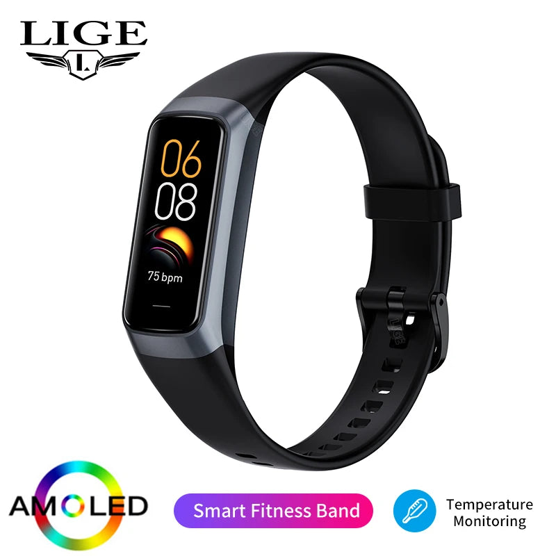 Amoled Smart Watch Men 2024 Smart Band Women Heart Rate Blood Smartwartch Waterproof Smart Bracelet Sport Fitness Tracker