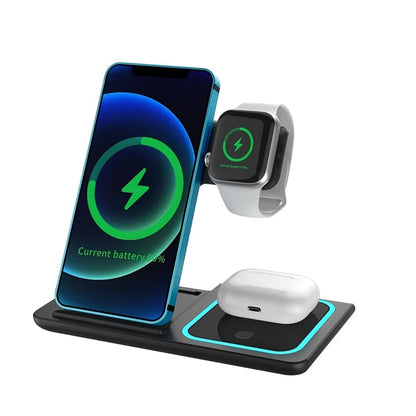 VIKEFON Wireless Charger 3 in 1 for Iphone 15 14 13 12 Pro Max Apple Watch Airpods Induction Stand Fast Charging Dock Station