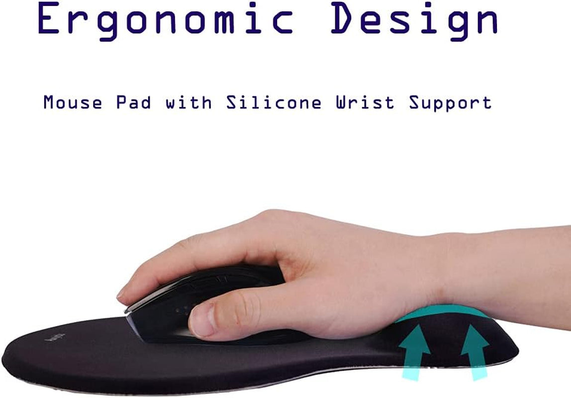 Ergonomic Mouse Pad with Comfortable Silicone Wrist Support,Mouse Pad with Non-Slip PU Base for Computer Laptop,Pain Relief Moust Pad for Home Office Working Studying (Black)