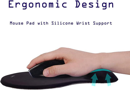 Ergonomic Mouse Pad with Comfortable Silicone Wrist Support,Mouse Pad with Non-Slip PU Base for Computer Laptop,Pain Relief Moust Pad for Home Office Working Studying (Black)